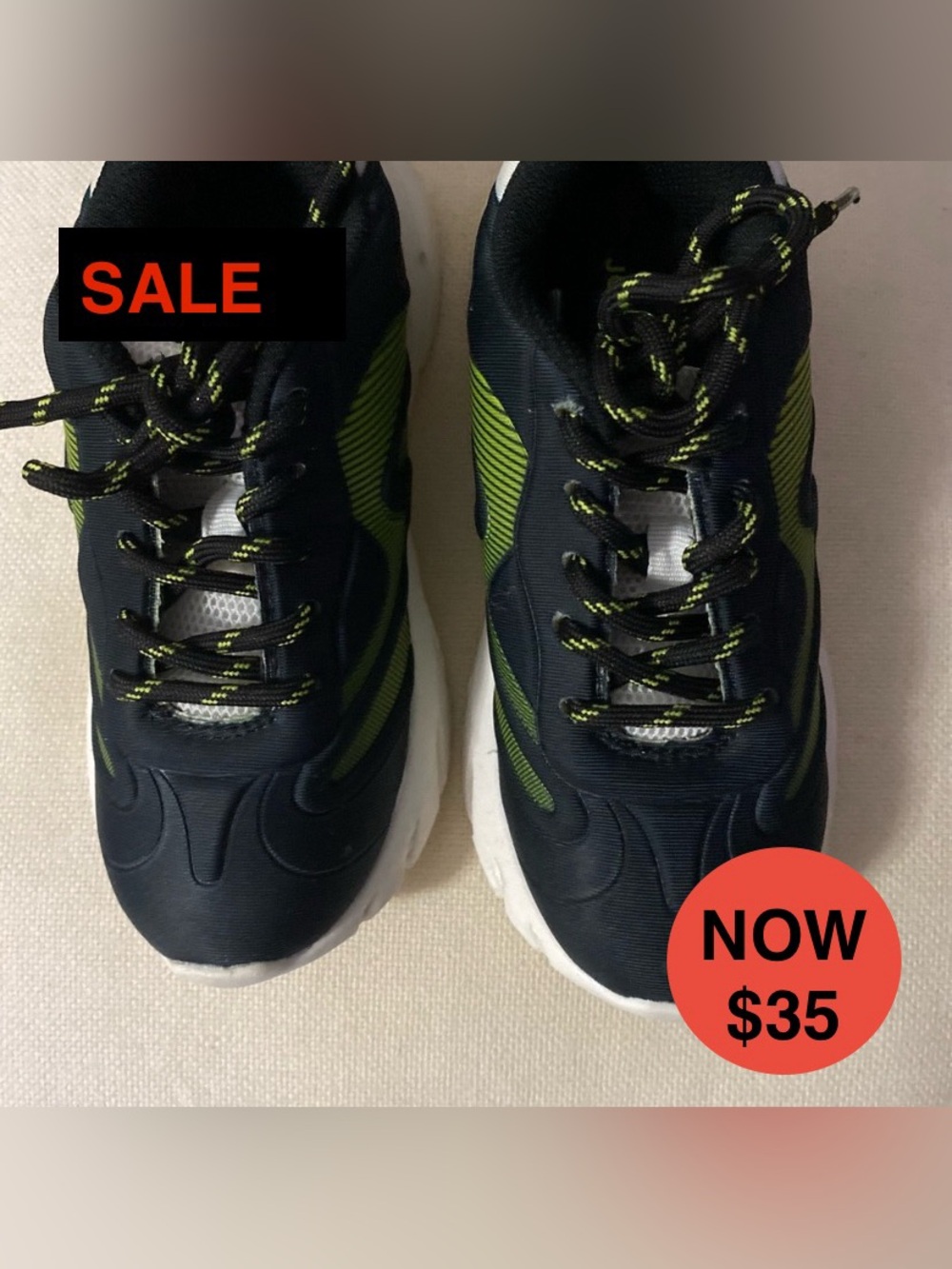 Joe Fresh Kids Athletic Runners - Black & Lime Green SZ13 NWOT